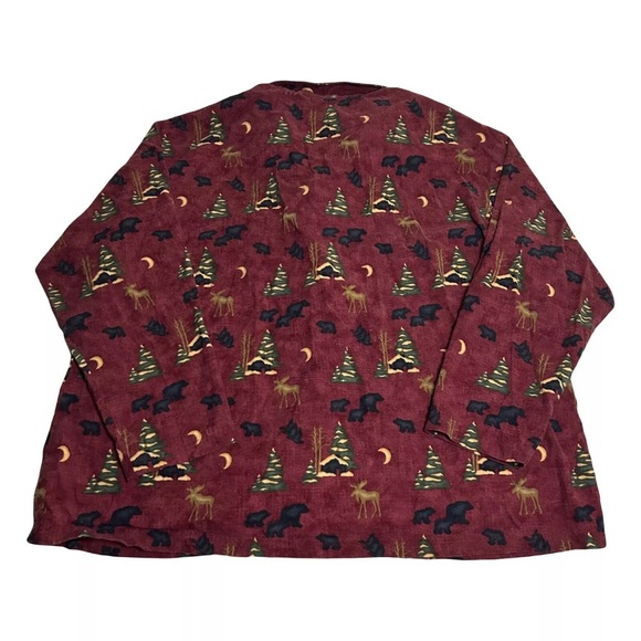 Vintage Bear Moose Forest All Over Print Fleece Long Sleeve Shirt Pajama Top - Picture 2 of 7